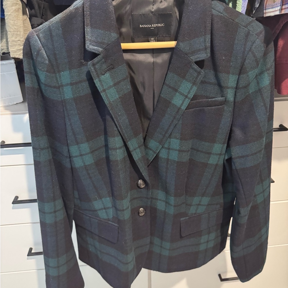 Banana Republic Women's Checkered Blazer - Dark Green and Black